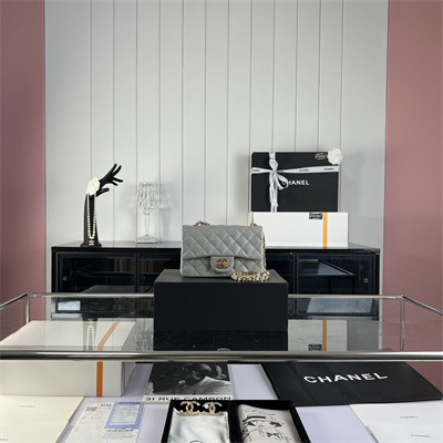 Cha.nel Mini Classic Flap Bag Lambskin Gold Tone Metal Grey 01116