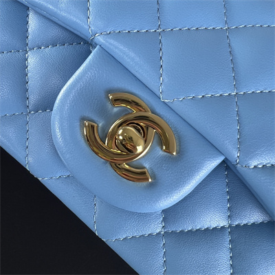 Cha.nel Mini Classic Flap Bag Lambskin Gold Tone Metal Blue 01116