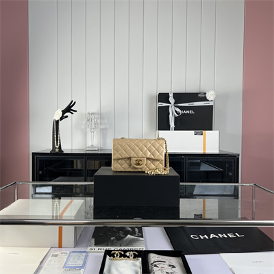 Cha.nel Mini Classic Flap Bag Lambskin Gold Tone Metal Beige 01116