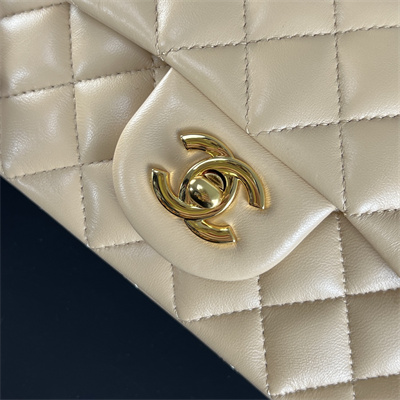 Cha.nel Mini Classic Flap Bag Lambskin Gold Tone Metal Beige 01116