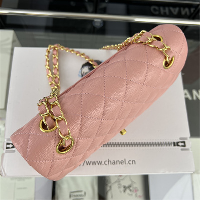 Cha.nel Small Classic Flap Bag Grained Calfskin Gold Tone Metal Pink 01117