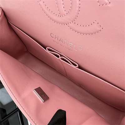 Cha.nel Small Classic Flap Bag Grained Calfskin Silver Tone Metal Pink 01117 (Flap Edge Stitch)