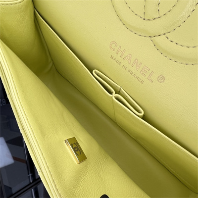 Cha.nel Small Classic Flap Bag Grained Calfskin Gold Tone Metal Yellow 01117