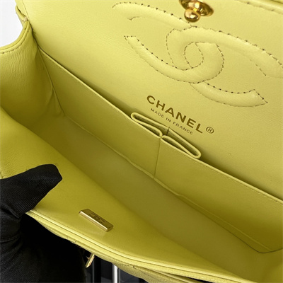 Cha.nel Small Classic Flap Bag Grained Calfskin Gold Tone Metal Yellow 01117 (Flap Edge Stitch)