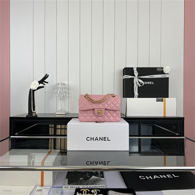 Cha.nel Small Classic Flap Bag Lambskin Gold Tone Metal Pink 01117