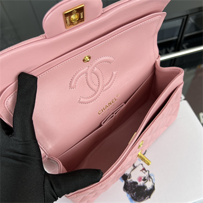 Cha.nel Small Classic Flap Bag Lambskin Gold Tone Metal Pink 01117