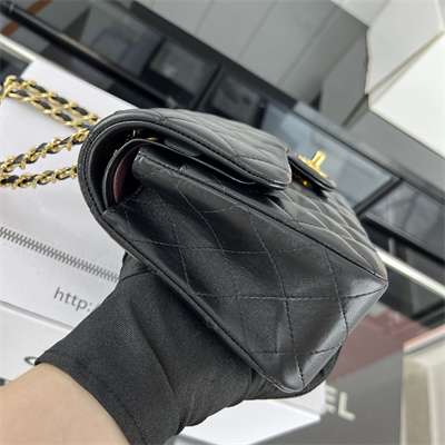 Cha.nel Small Classic Flap Bag Lambskin Gold Tone Metal Black 01117