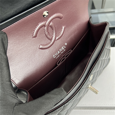 Cha.nel Small Classic Flap Bag Lambskin Silver Tone Metal Black 01117