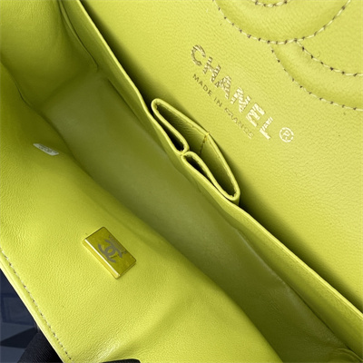 Cha.nel Small Classic Flap Bag Lambskin Gold Tone Metal Yellow 01117