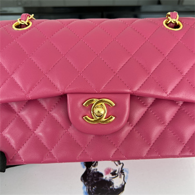 Cha.nel Small Classic Flap Bag Lambskin Gold Tone Metal Fuchsia 01117