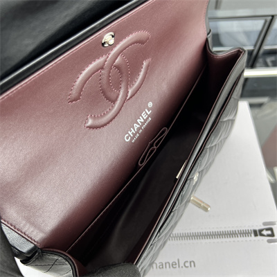 Cha.nel Medium Classic Flap Bag Lambskin Silver Tone Metal Black 01112