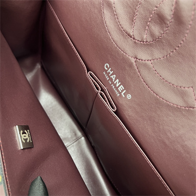 Cha.nel Large Classic Flap Bag Grained Calfskin Silver Tone Metal Black 58600(Flap Edge Stitch)