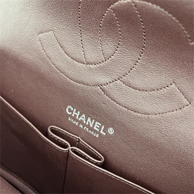 Cha.nel Large Classic Flap Bag Lambskin Silver Tone Metal Black 58600