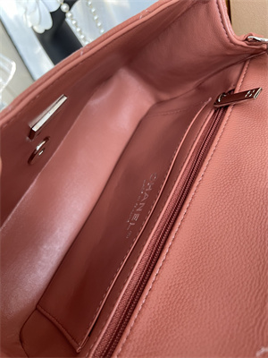 Cha.nel Mini Classic Flap Bag Grained Calfskin Silver Tone Metal Caramel 01116