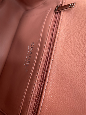 Cha.nel Mini Classic Flap Bag Grained Calfskin Silver Tone Metal Caramel 01116