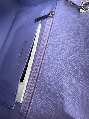 Cha.nel Mini Classic Flap Bag Grained Calfskin Silver Tone Metal Purple 01116