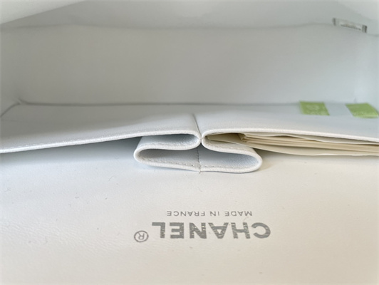 Cha.nel Medium Classic Flap Bag Lambskin Silver Tone Metal White 01112