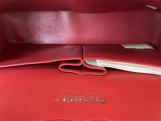 Cha.nel Medium Classic Flap Bag Lambskin Silver Tone Metal Red 01112