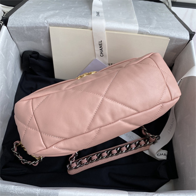 Cha.nel 19 Handbag Lambskin Gold Double C Metal Pink AS1160