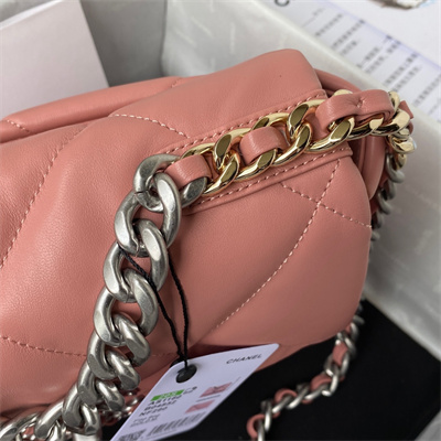 Cha.nel 19 Handbag Lambskin Silver Double C Metal Pink AS1160