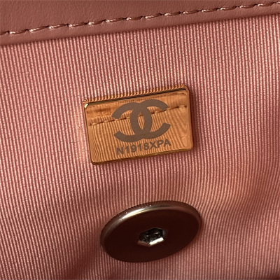 Cha.nel 19 Handbag Lambskin Silver Double C Metal Pink AS1160
