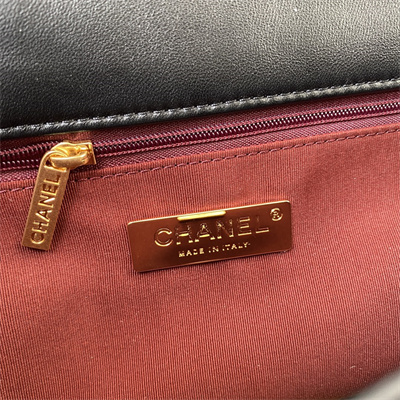 Cha.nel 19 Handbag Lambskin Gold Double C Metal Black AS1160