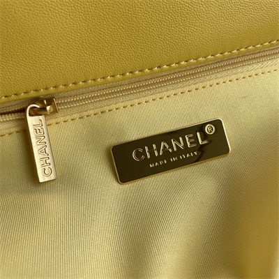 Cha.nel 19 Handbag Lambskin Gold Double C Metal Yellow AS1160