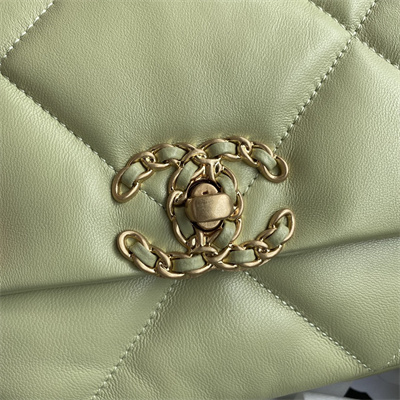Cha.nel 19 Handbag Lambskin Gold Double C Metal Lt Green AS1160