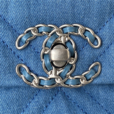 Chanel 19 Handbag Denim Silver Double C Metal AS1160