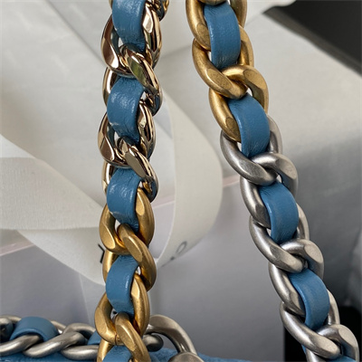 Chanel 19 Handbag Denim Silver Double C Metal AS1160