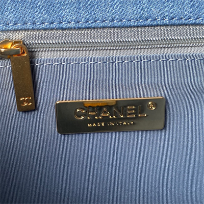 Chanel 19 Handbag Denim Silver Double C Metal AS1160