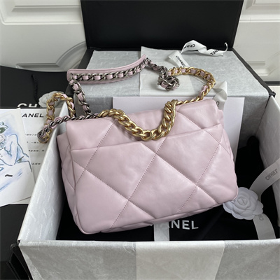 Cha.nel 19 Handbag Lambskin Gold Double C Metal Lt Pink AS1160