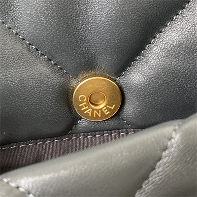 Chanel 19 Handbag Lambskin Gold Double C Metal Dk Grey AS1160