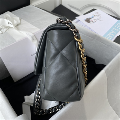 Chanel 19 Handbag Lambskin Gold Double C Metal Dk Grey AS1160