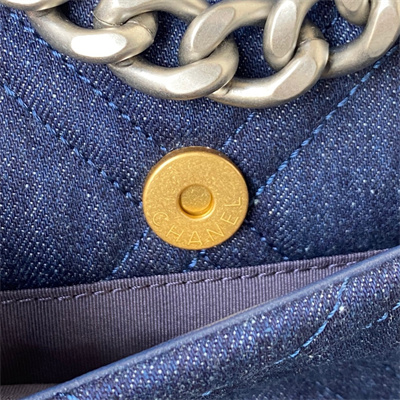 Chanel 19 Handbag Dk Denim Silver Double C Metal AS1160