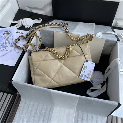 Chanel 19 Handbag Lambskin Gold Double C Metal Beige AS1160