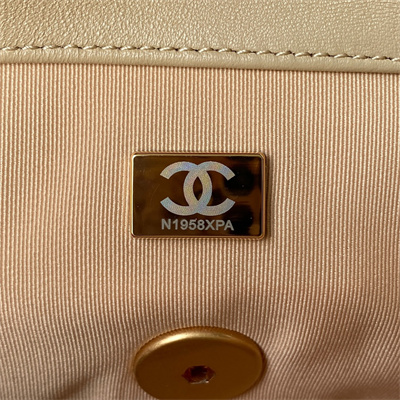 Chanel 19 Handbag Lambskin Gold Double C Metal Beige AS1160