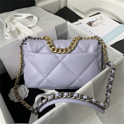 Chanel 19 Handbag Lambskin Gold Double C Metal Lilac AS1160