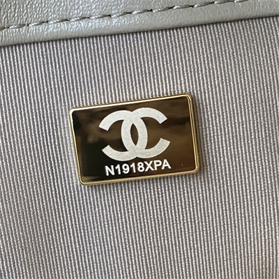 Cha.nel 19 Large Handbag Lambskin Silver Double C Metal Grey AS1161