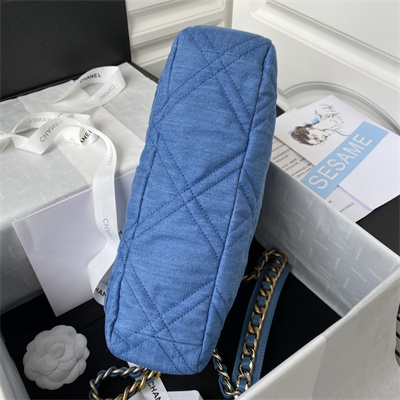 Cha.nel 19 Large Handbag Denim Silver Double C Metal AS1161