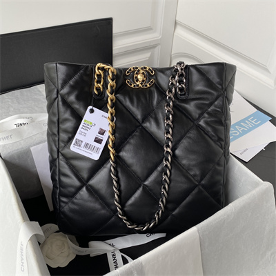 Cha.nel 19 Tote Bag Lambskin Black AS3519