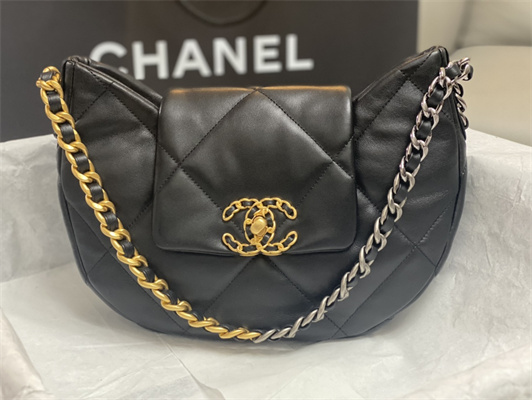 Chanel 19 Handbag Hobo Bag Lambskin Black AS4638