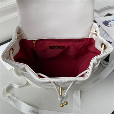Cha.nel 19 Backpack Bag Lambskin White AS4223