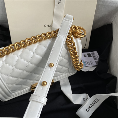 Cha.nel Small Leboy Bag Smooth Calfskin Aged Gold Metal White A67085