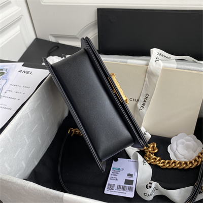 Cha.nel Small Leboy Bag Smooth Calfskin Aged Gold Metal Black A67085