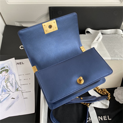 Cha.nel Small Leboy Bag Smooth Calfskin Aged Gold Metal Blue A67085