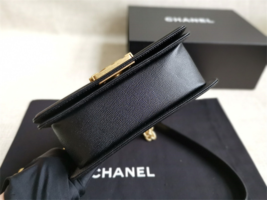 Cha.nel Small Leboy Bag Chevron Pattern Grained Calfskin Aged Gold Metal Black A67085