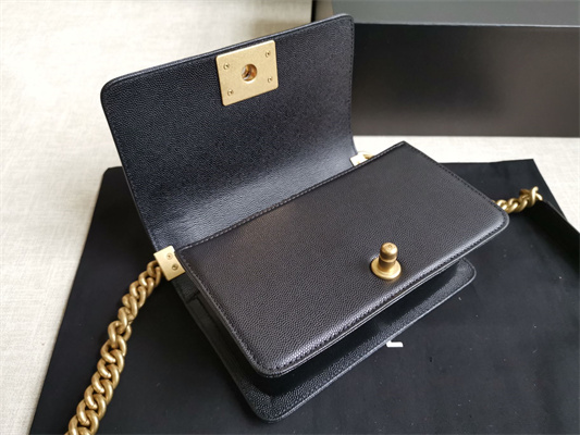 Cha.nel Small Leboy Bag Chevron Pattern Grained Calfskin Aged Gold Metal Black A67085