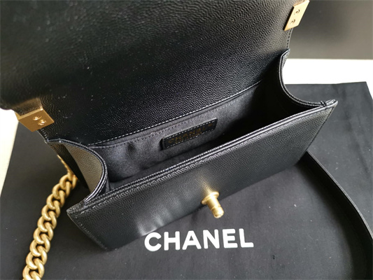 Cha.nel Small Leboy Bag Chevron Pattern Grained Calfskin Aged Gold Metal Black A67085