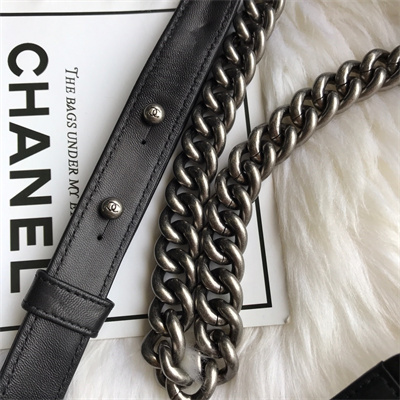 Cha.nel Small Leboy Bag Lambskin Aged Silver Metal Black A67085